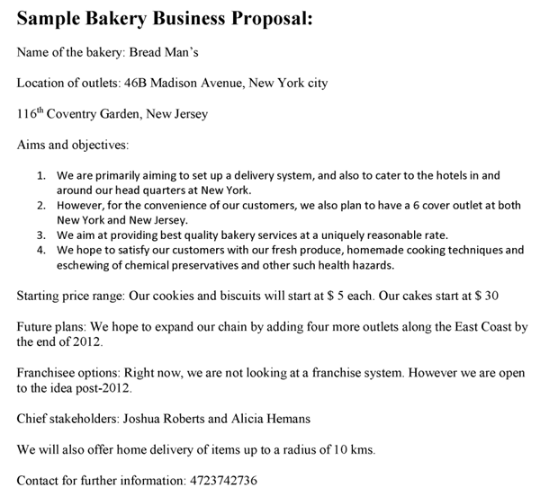 Bakery Business Proposal Sample