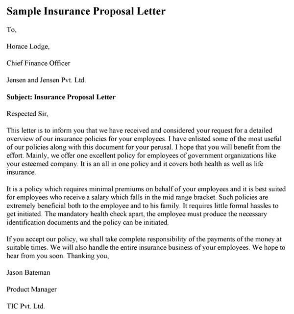 sample cover letter for insurance proposal